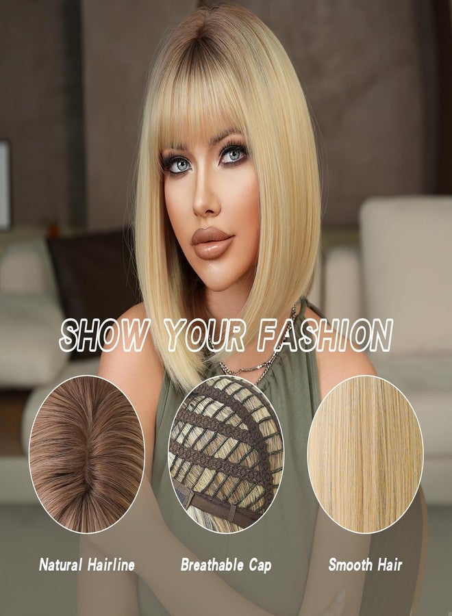 7JHH WIGS 7JHHWIGS 13in Blonde Bob Bangs Wigs Natural Mixed Blonde Heat Resistant Synthetic Fiber Women Wigs for Chrismas Daily Party Daily Used - Image 2